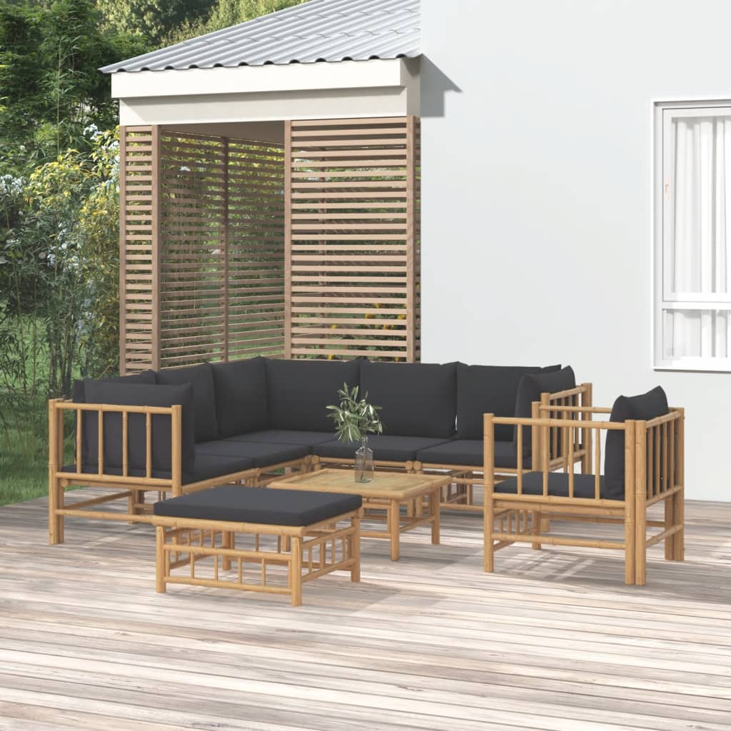 3 Piece Patio Lounge Set With Cushions Bamboo