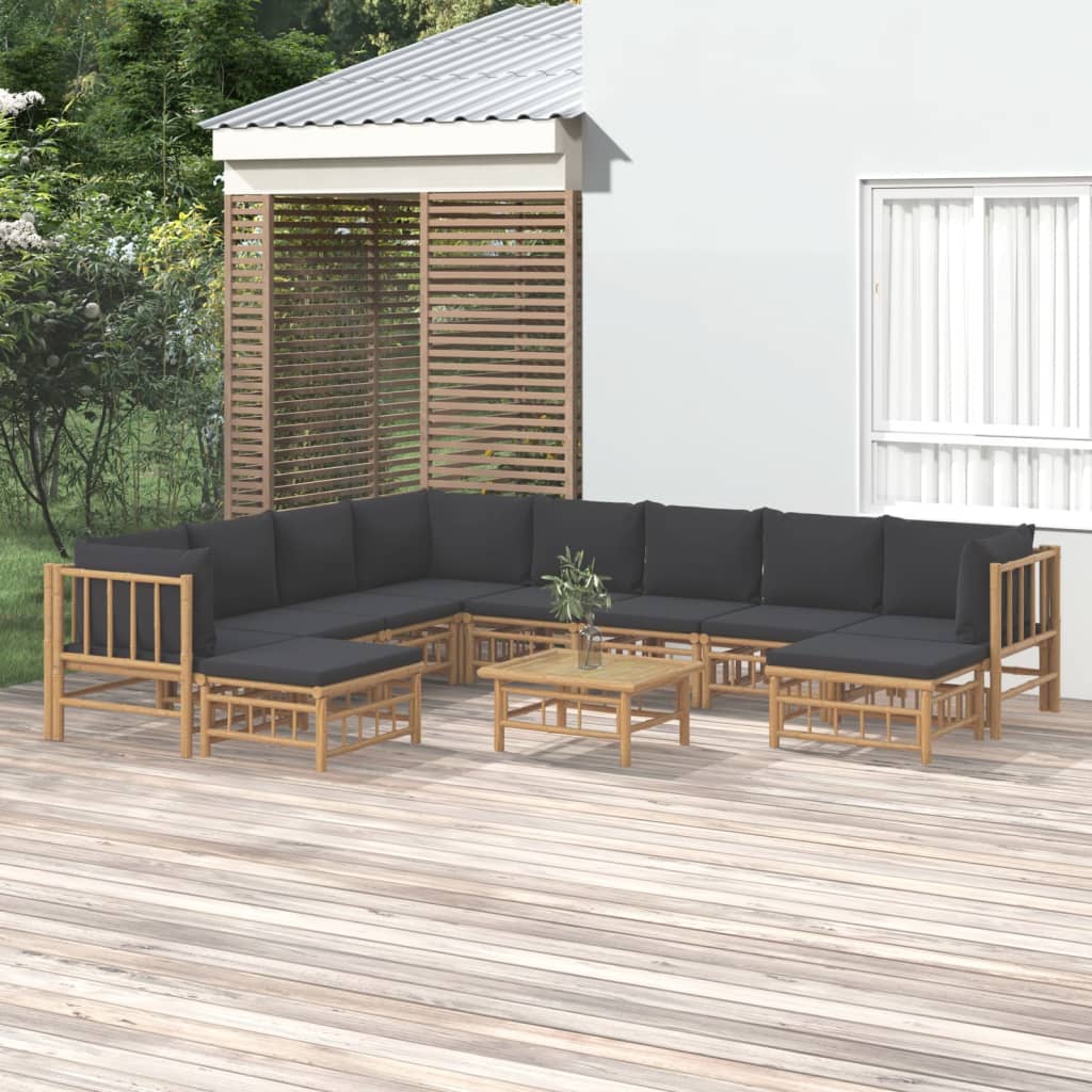 3 Piece Patio Lounge Set With Cushions Bamboo