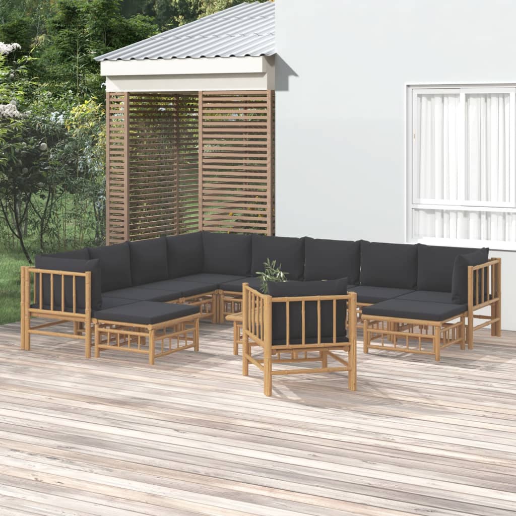 3 Piece Patio Lounge Set With Cushions Bamboo