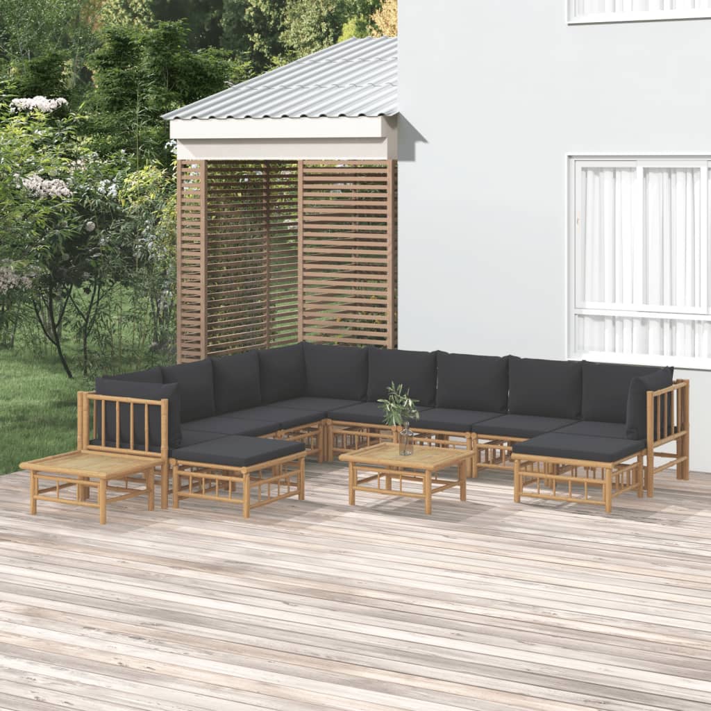 3 Piece Patio Lounge Set With Cushions Bamboo