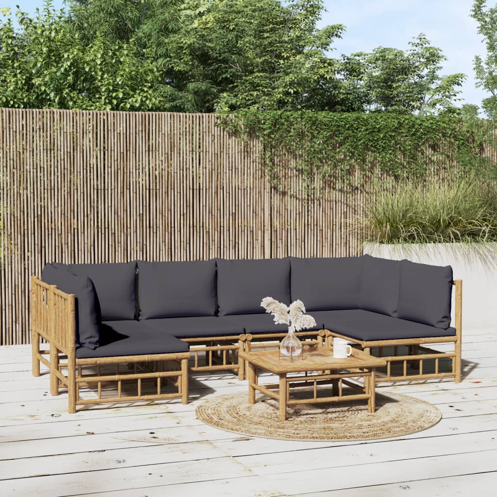 3 Piece Patio Lounge Set With Cushions Bamboo