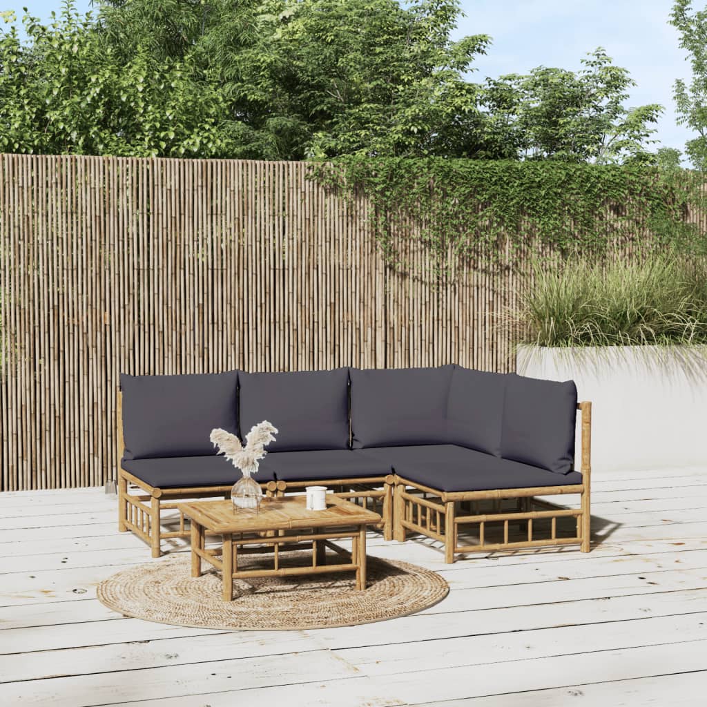 3 Piece Patio Lounge Set With Cushions Bamboo