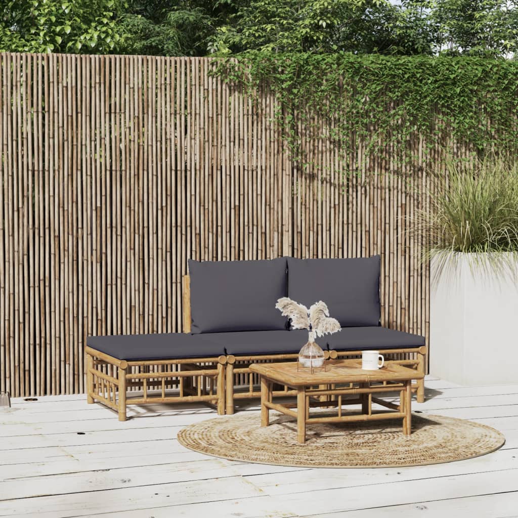 3 Piece Patio Lounge Set With Cushions Bamboo