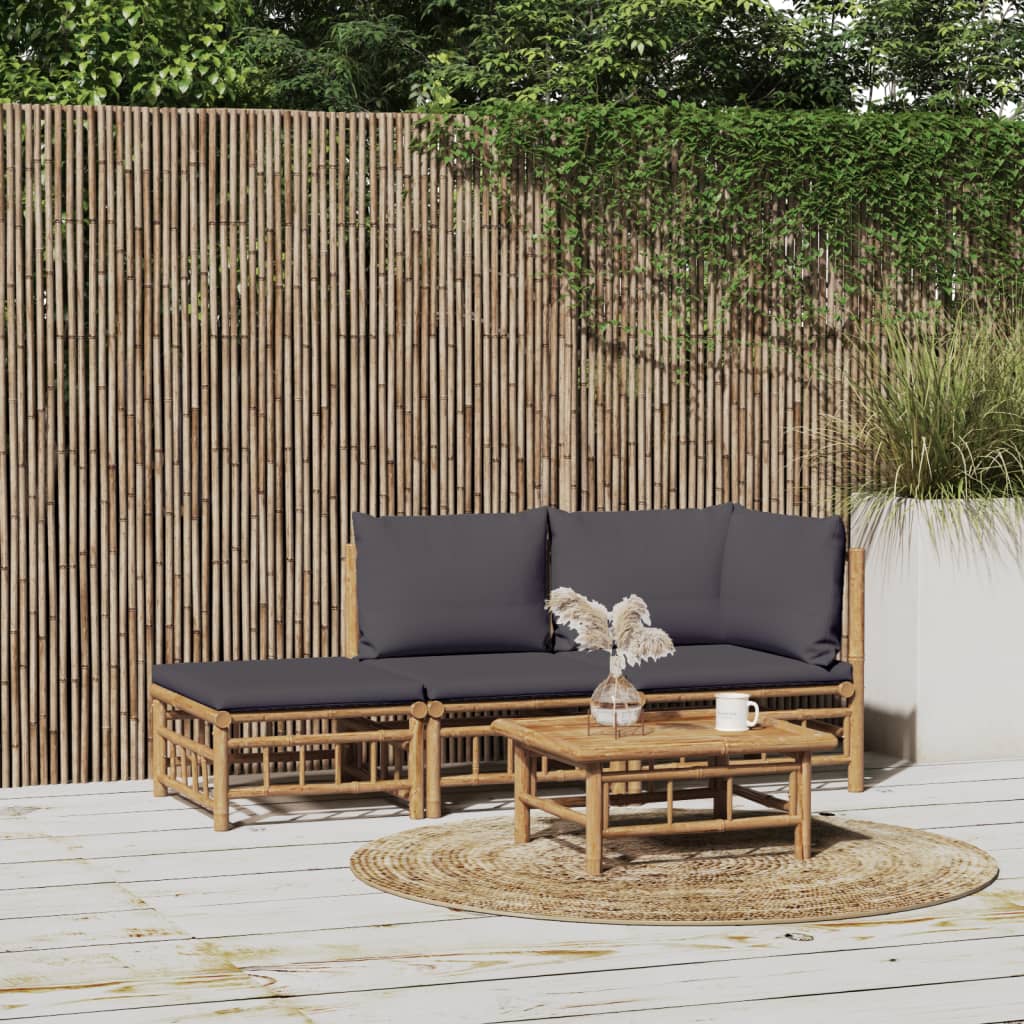 3 Piece Patio Lounge Set With Cushions Bamboo