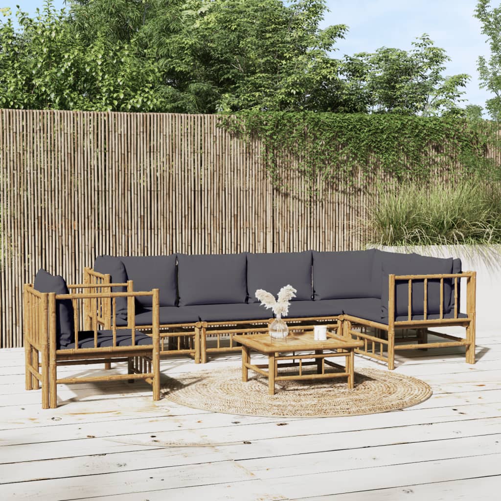 3 Piece Patio Lounge Set With Cushions Bamboo