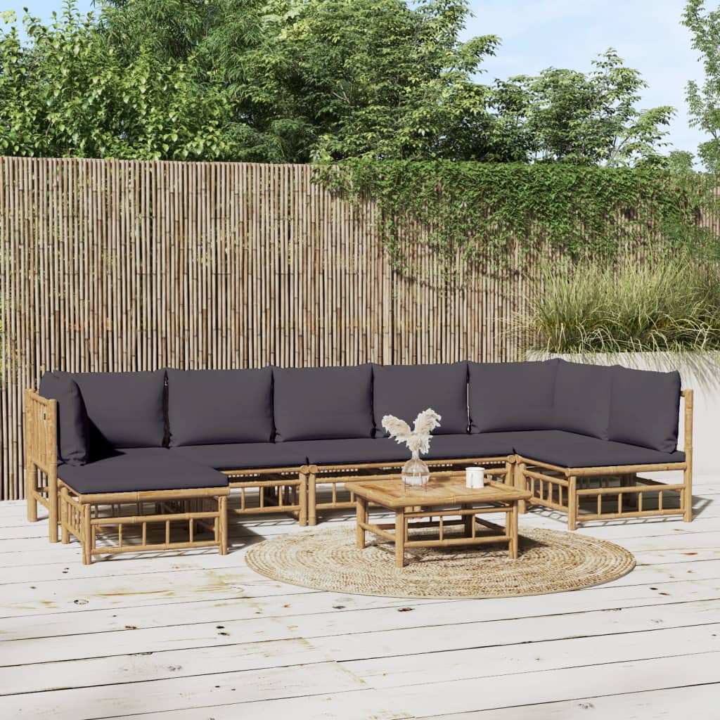 3 Piece Patio Lounge Set With Cushions Bamboo