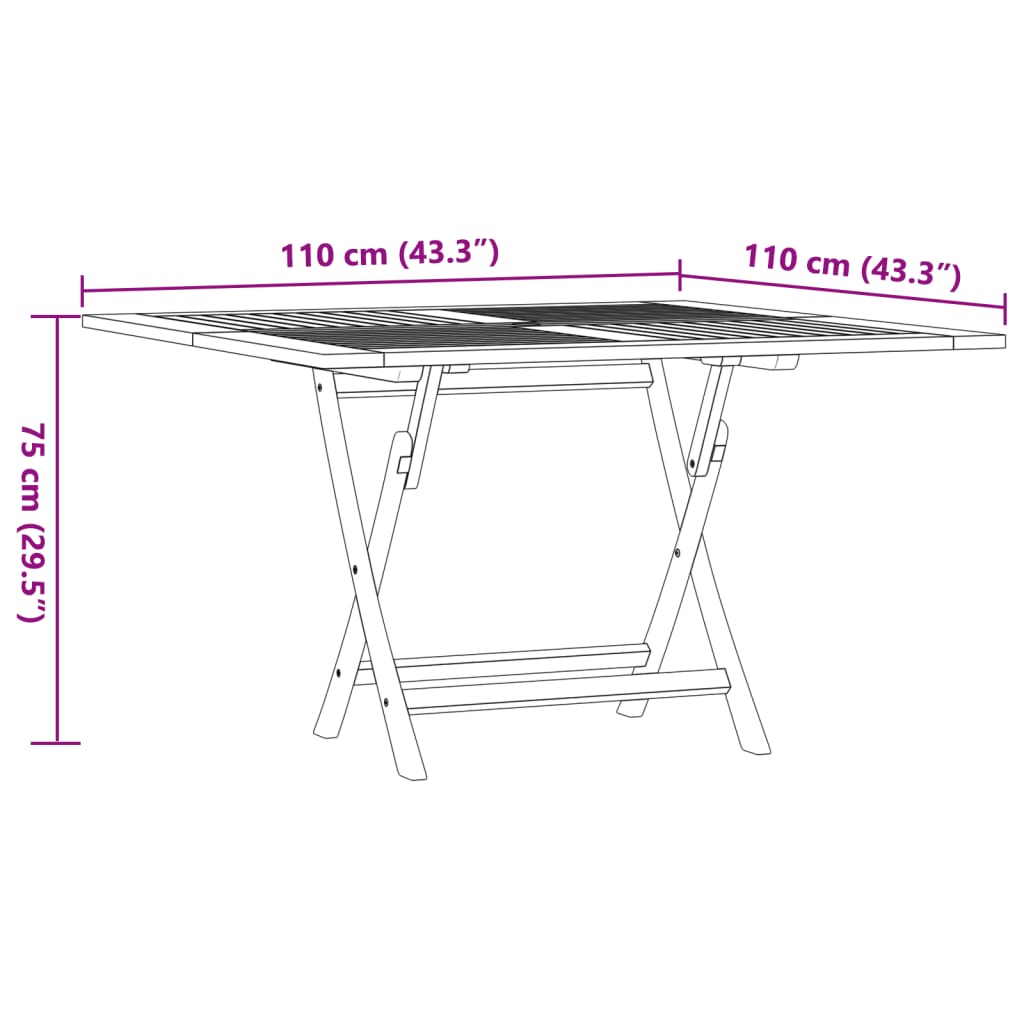 Folding Patio Table 43.3&quot;X43.3&quot;X29.5&quot; Solid Wood Teak