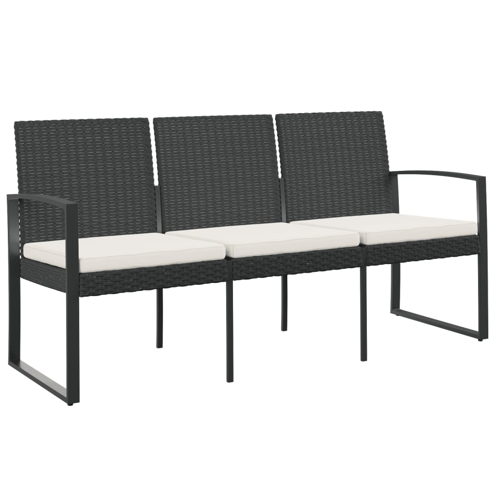 3-Seater Patio Bench With Cushions Pp Rattan