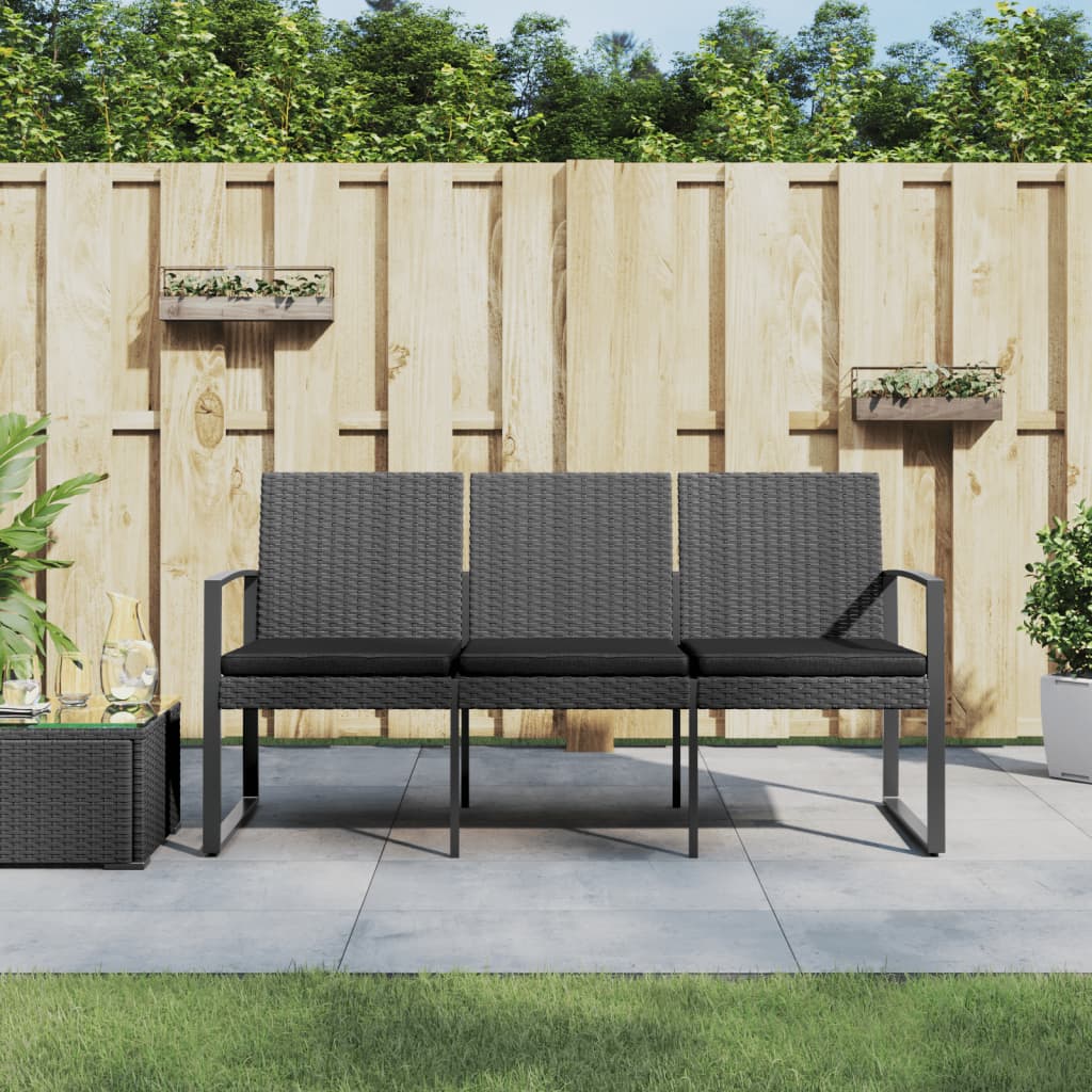 3-Seater Patio Bench With Cushions Pp Rattan