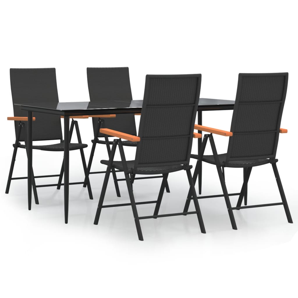 5 Piece Patio Dining Set Black And Brown Poly Rattan