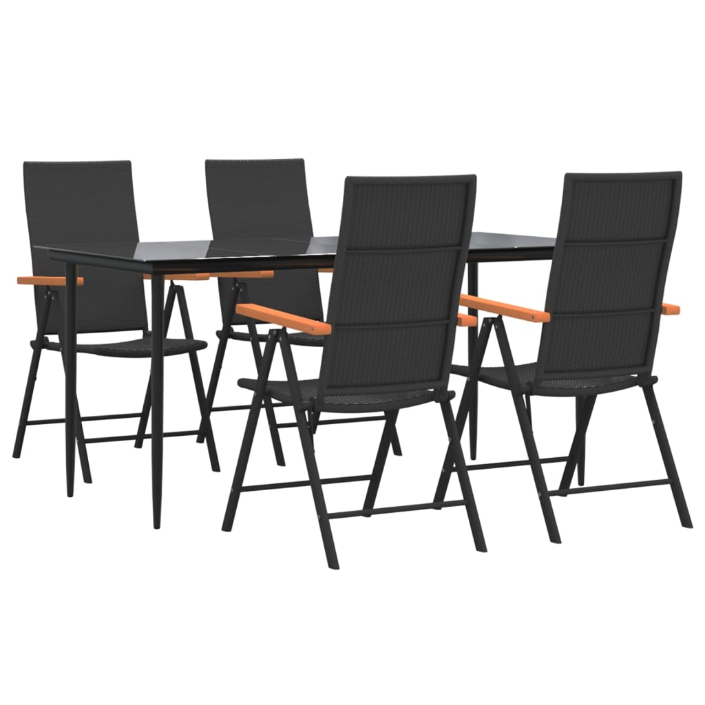 5 Piece Patio Dining Set Black And Brown Poly Rattan