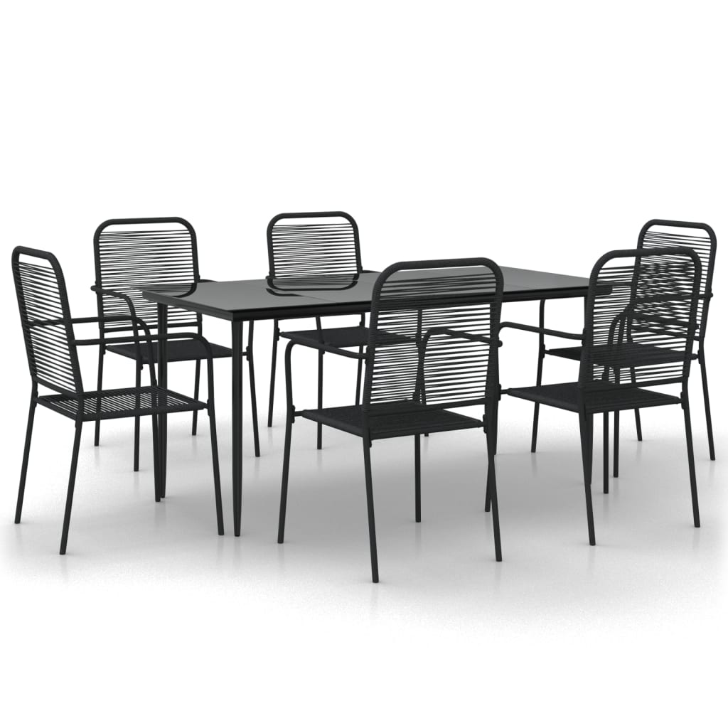 7 Piece Patio Dining Set Black Cotton Rope And Steel