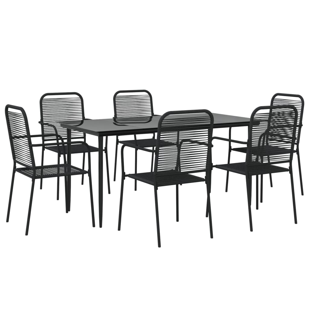 7 Piece Patio Dining Set Black Cotton Rope And Steel