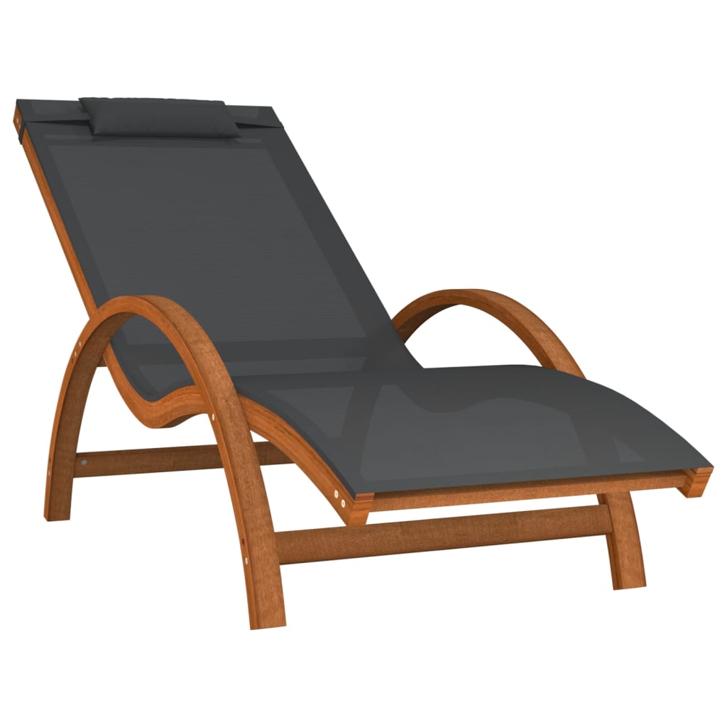 Sun Lounger With Pillow Textilene And Solid Wood Poplar