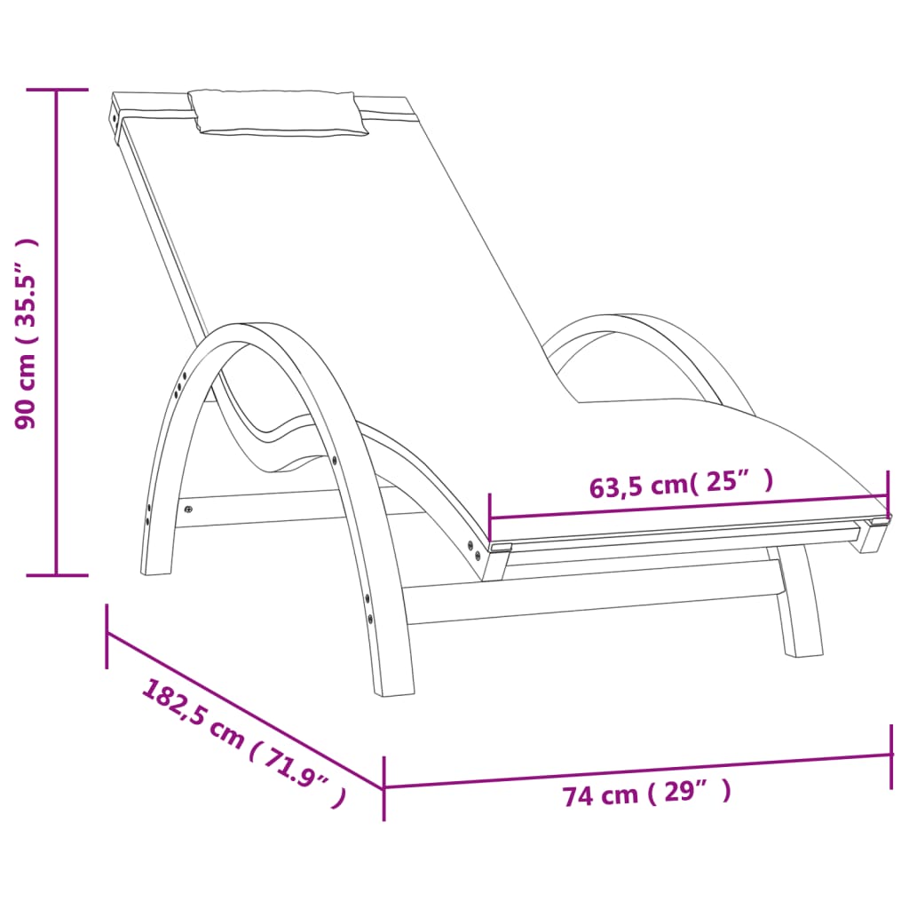 Sun Lounger With Pillow Textilene And Solid Wood Poplar