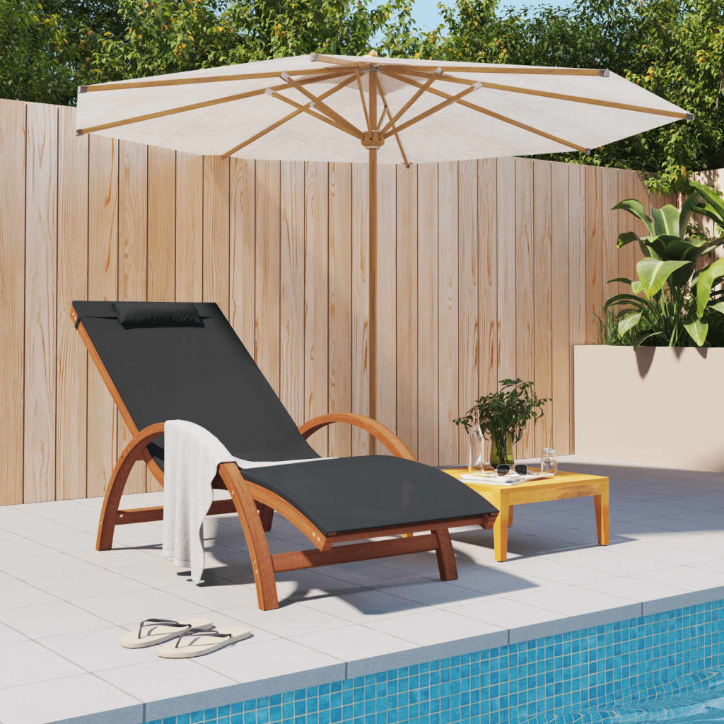 Sun Lounger With Pillow Textilene And Solid Wood Poplar