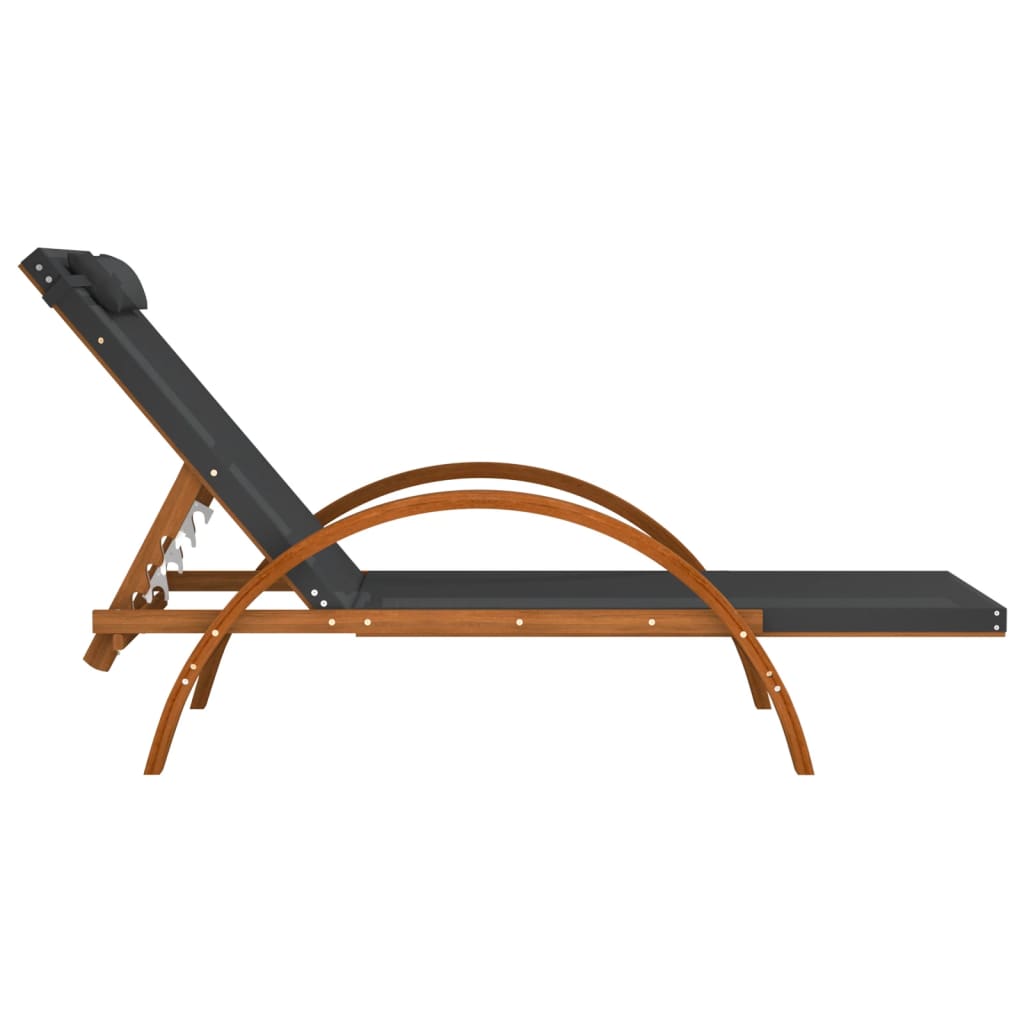 Sun Lounger With Pillow Gray Textilene And Solid Wood Poplar