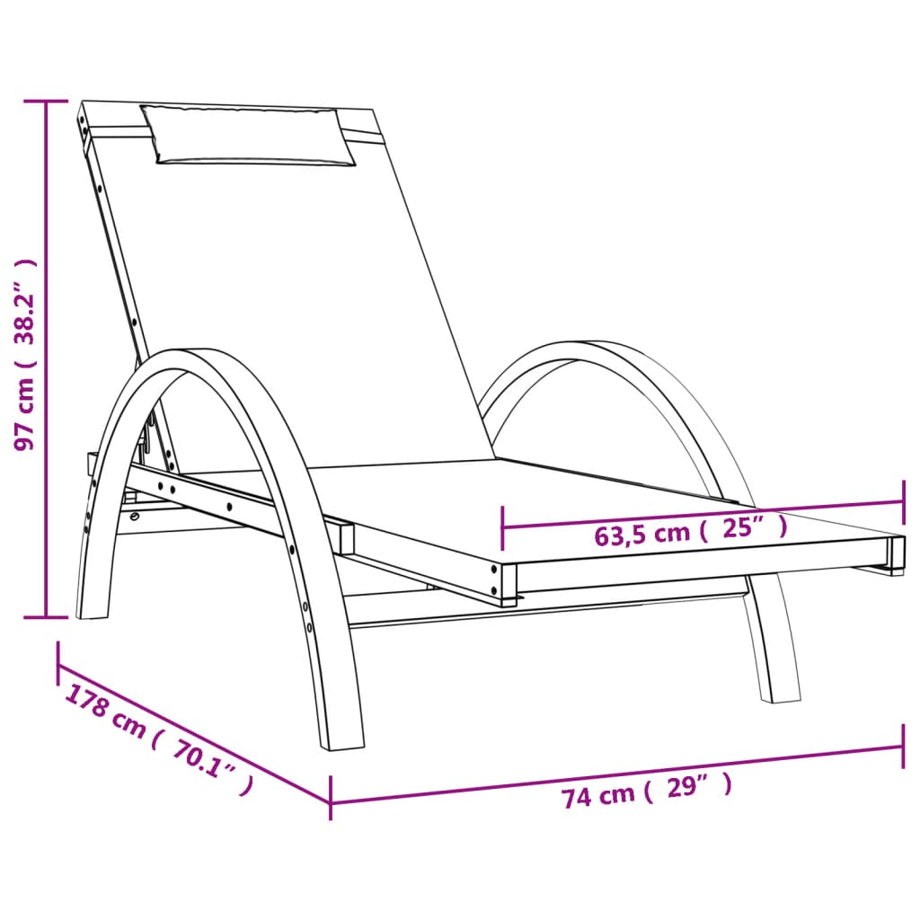 Sun Lounger With Pillow Gray Textilene And Solid Wood Poplar