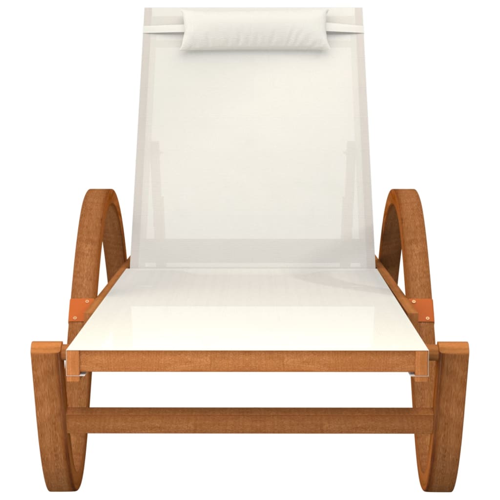 Sun Lounger With Pillow Textilene And Solid Wood Poplar