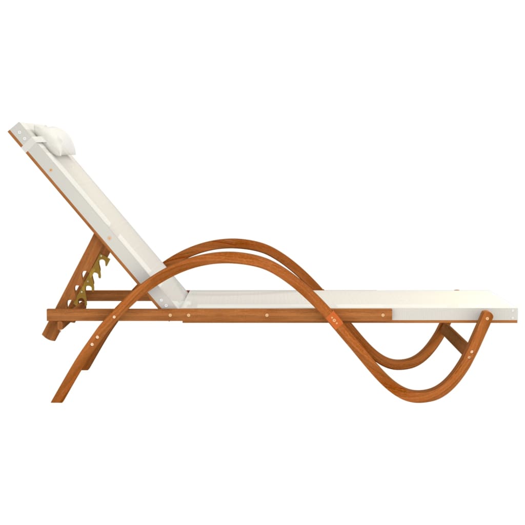 Sun Lounger With Pillow Textilene And Solid Wood Poplar