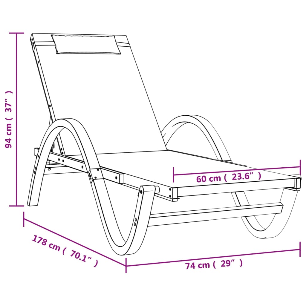 Sun Lounger With Pillow Textilene And Solid Wood Poplar