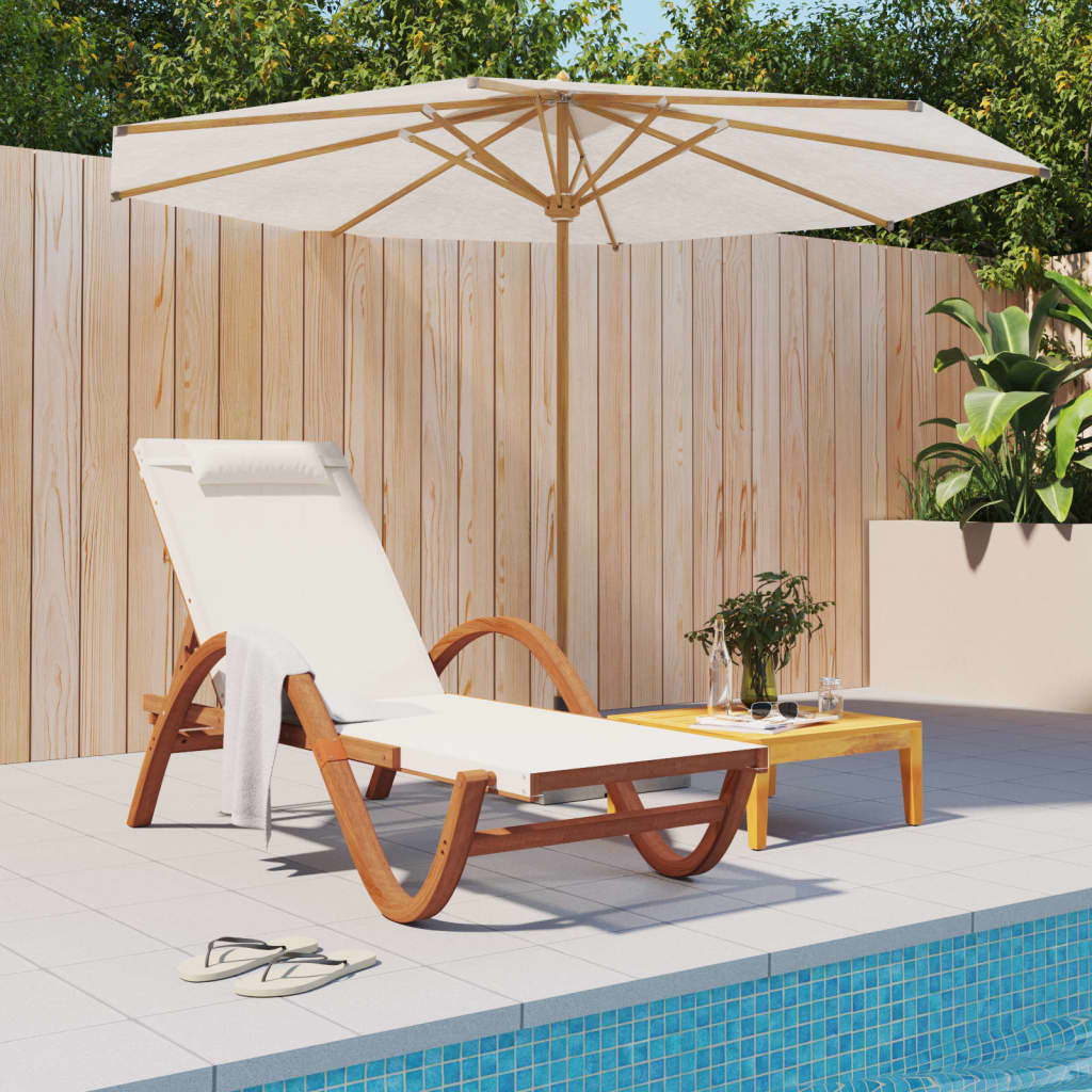 Sun Lounger With Pillow Textilene And Solid Wood Poplar