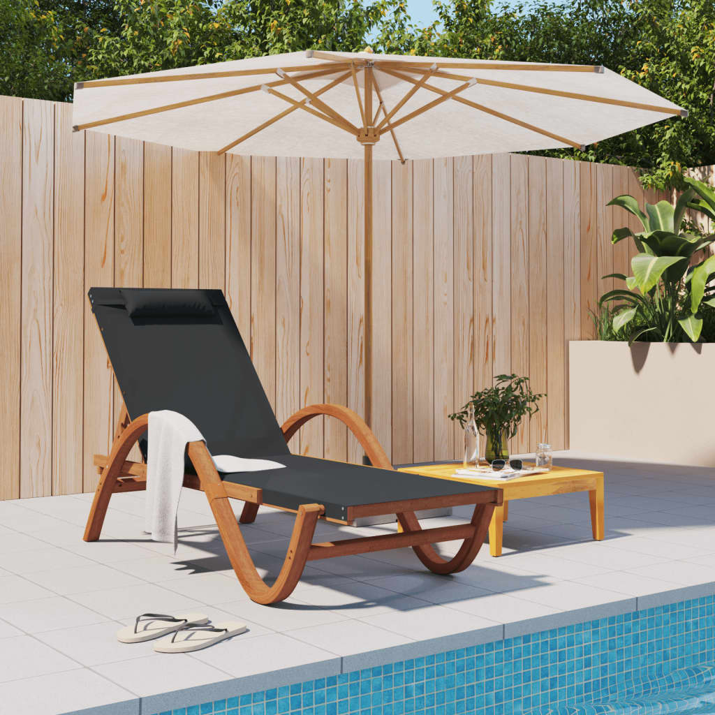 Sun Lounger With Pillow Textilene And Solid Wood Poplar