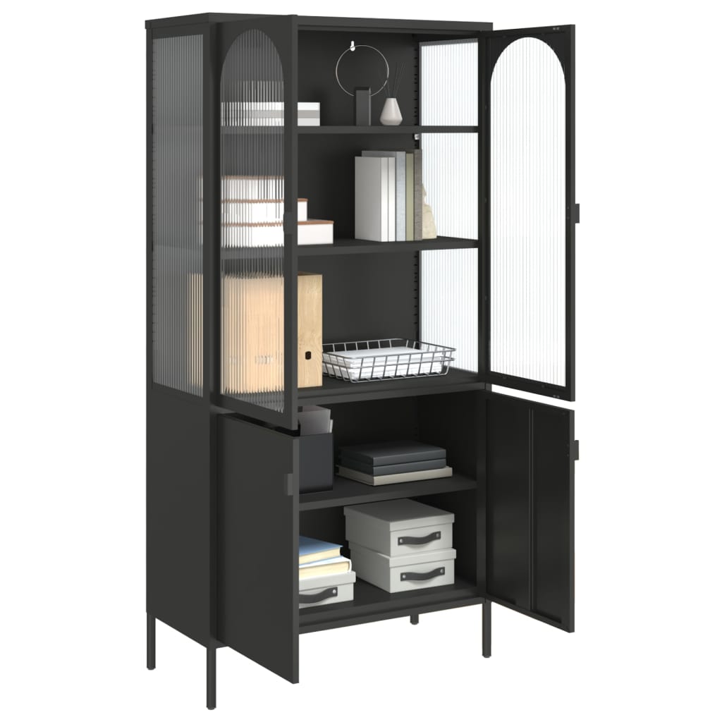 Highboard Black 35.4&quot;X15.7&quot;X70.9&quot; Glass And Steel