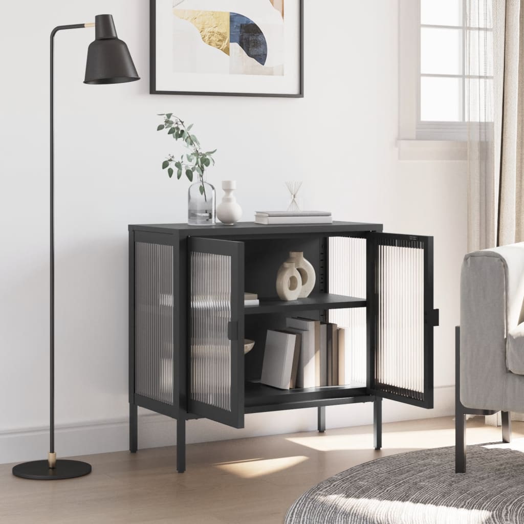 Sideboard Black 27.6&quot;X13.8&quot;X27.6&quot; Glass And Steel