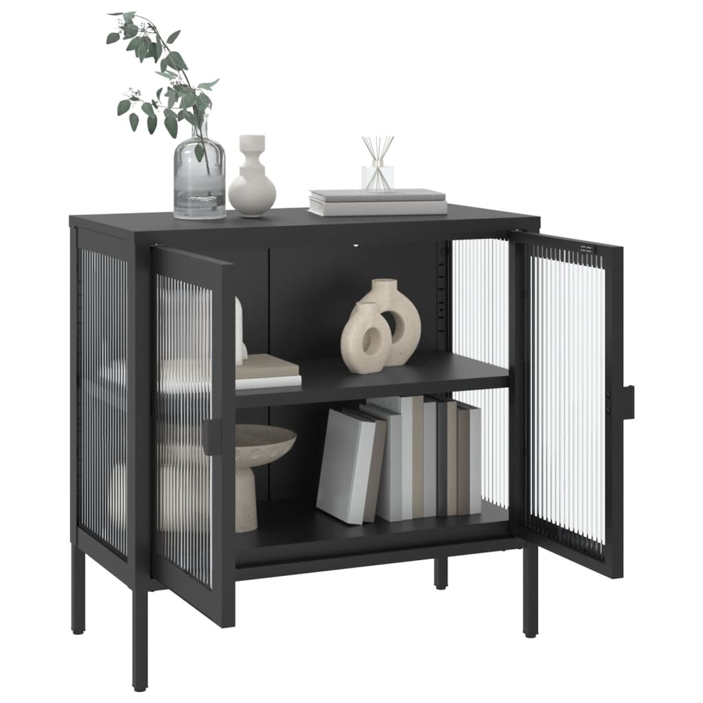 Sideboard Black 27.6&quot;X13.8&quot;X27.6&quot; Glass And Steel