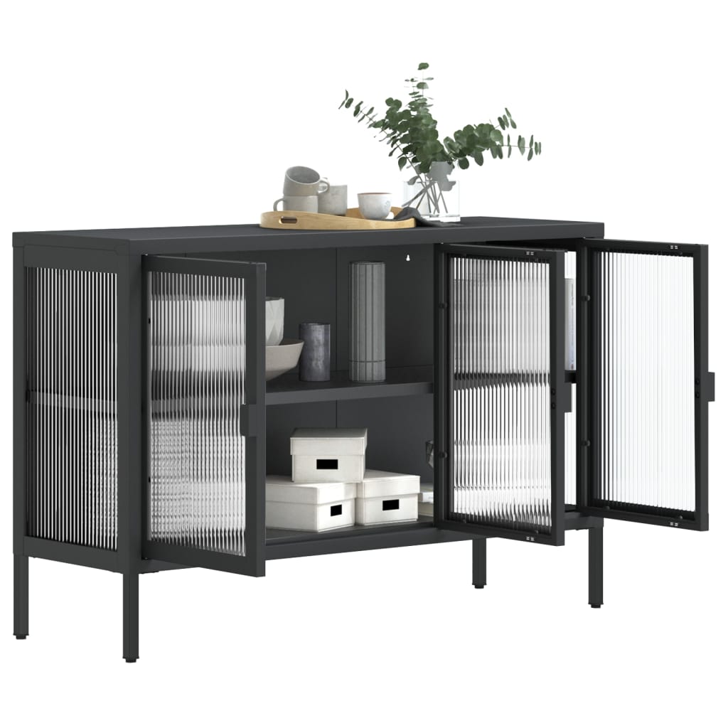 Sideboard Black 41.3&quot;X13.8&quot;X27.6&quot; Glass And Steel