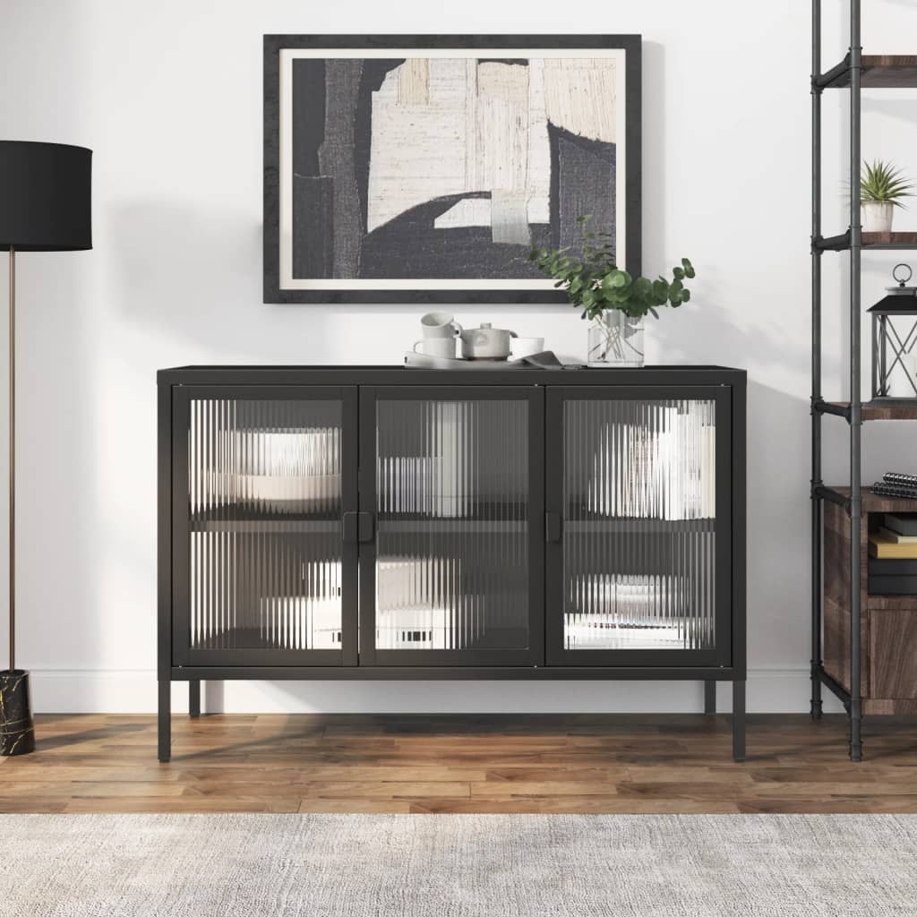 Sideboard Black 41.3&quot;X13.8&quot;X27.6&quot; Glass And Steel