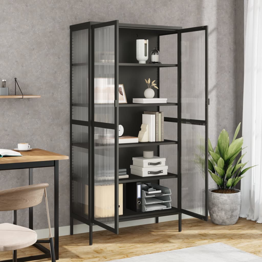 Highboard Black 33.5&quot;X15.7&quot;X70.9&quot; Glass And Steel