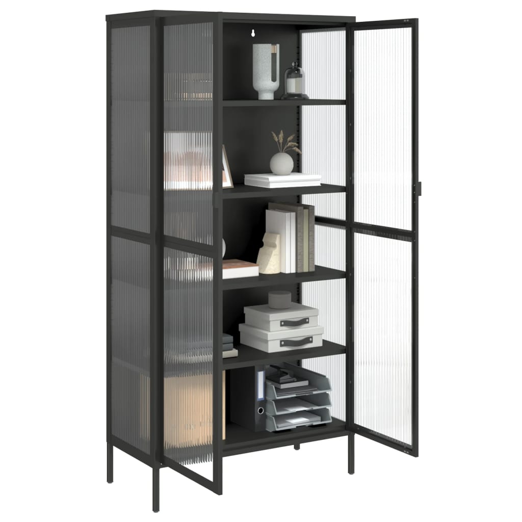 Highboard Black 33.5&quot;X15.7&quot;X70.9&quot; Glass And Steel