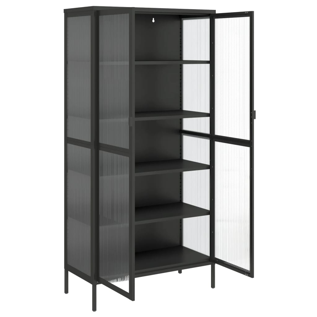 Highboard Black 33.5&quot;X15.7&quot;X70.9&quot; Glass And Steel