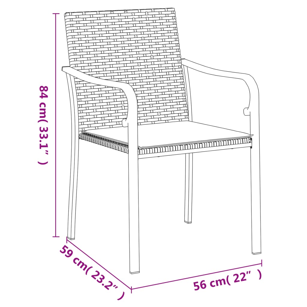 Patio Chairs With Cushions 2 Pcs 22&quot;X23.2&quot;X33.1&quot; Poly Rattan