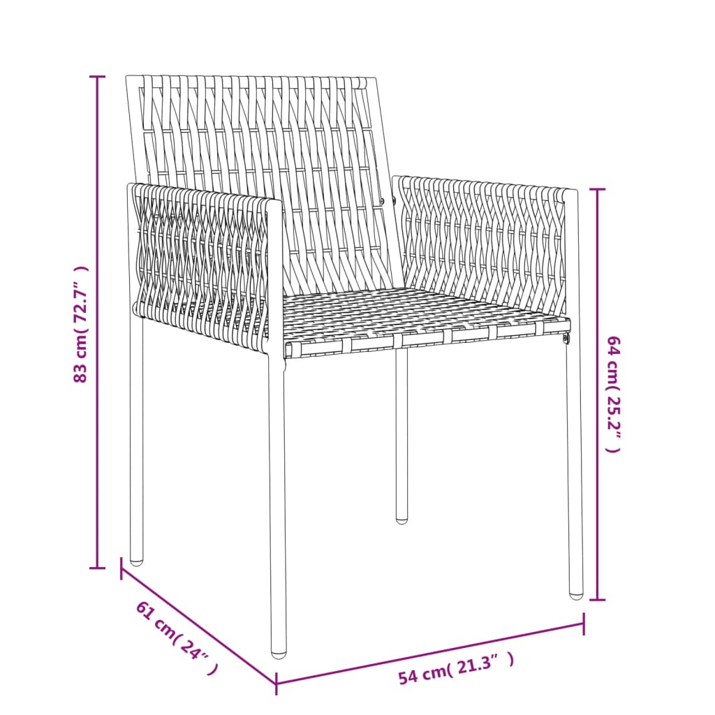 Patio Chairs With Cushions 2 Pcs 21.3&quot;X24&quot;X32.7&quot; Poly Rattan