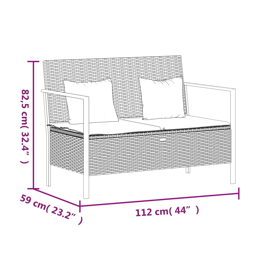 2-Seater Patio Bench With Cushions Poly Rattan