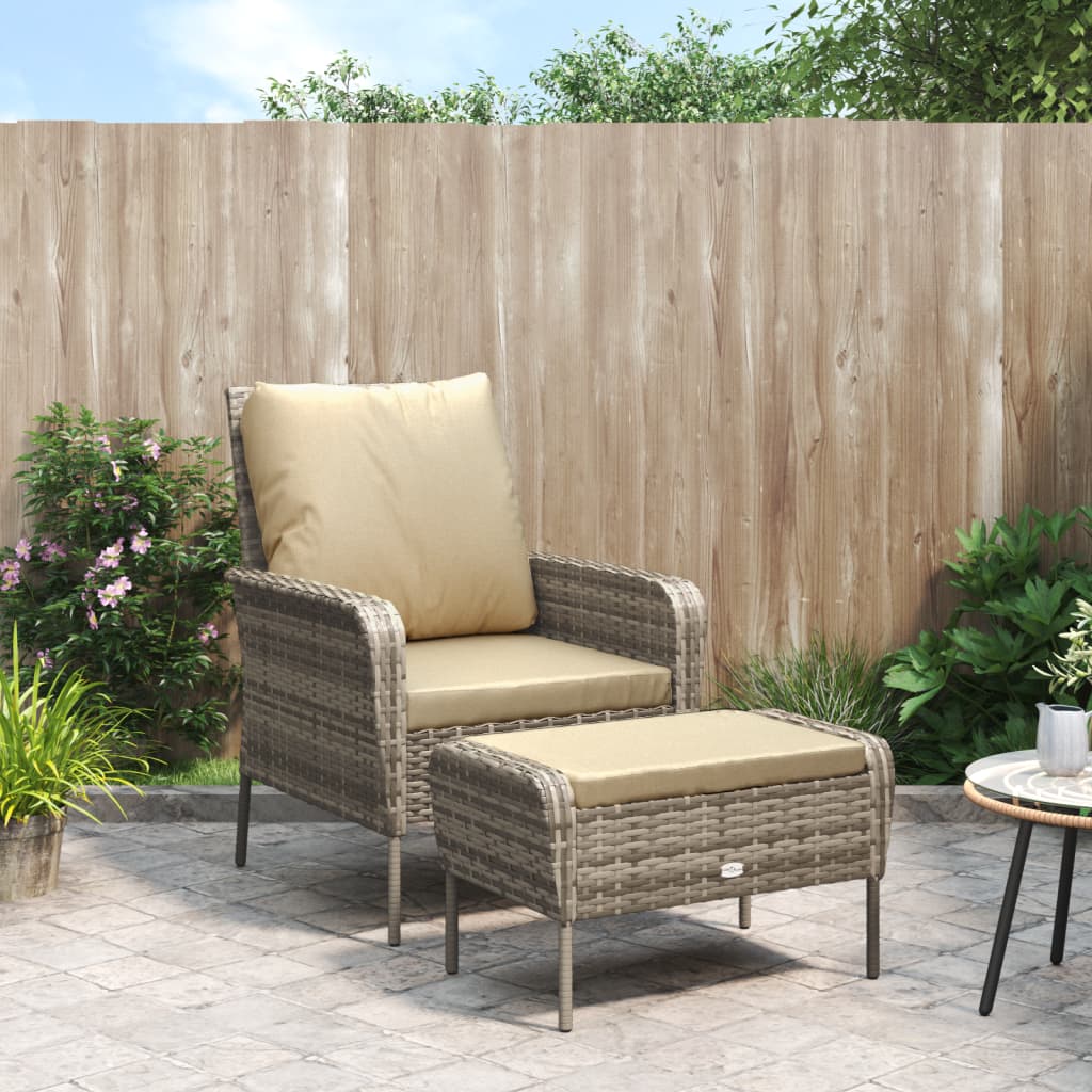 Patio Chair With Footstool Poly Rattan