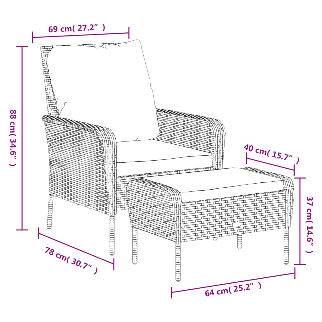 Patio Chair With Footstool Poly Rattan