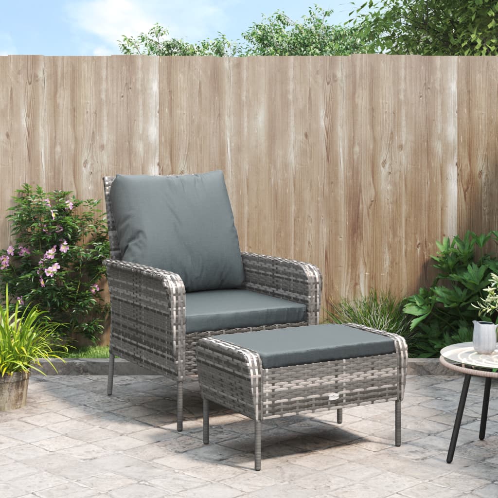 Patio Chair With Footstool Poly Rattan