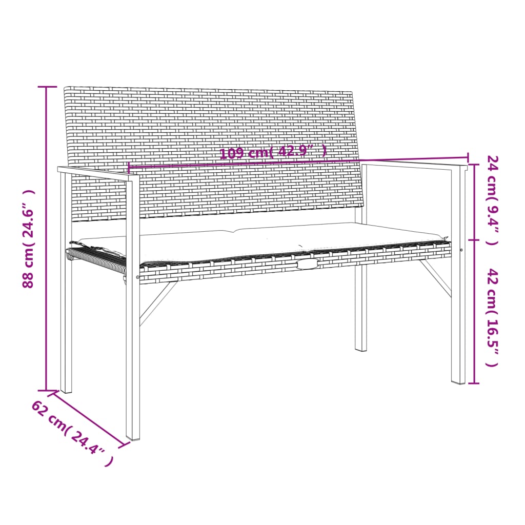 2-Seater Patio Bench With Cushion Poly Rattan