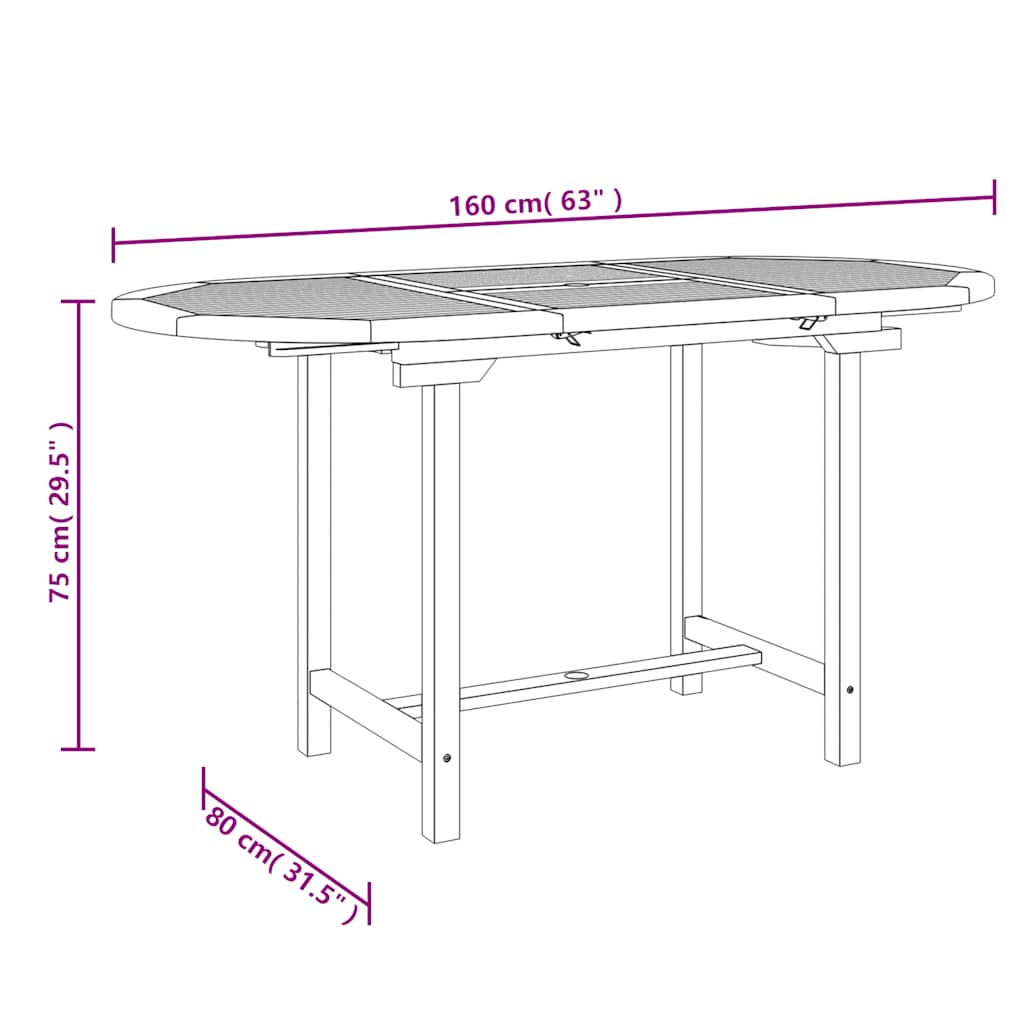 Extending Patio Table 43.3&quot;- Solid Wood Teak