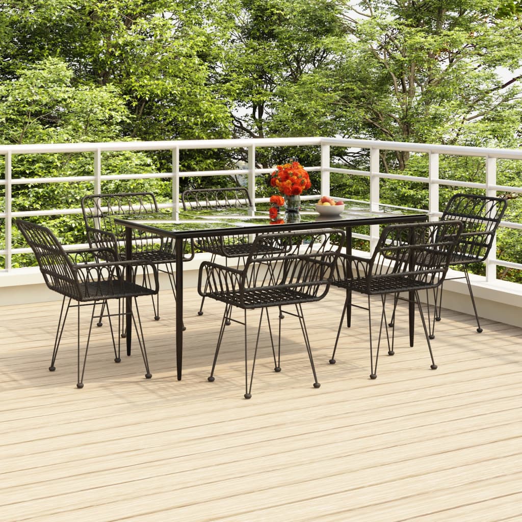 7 Piece Patio Dining Set Poly Rattan