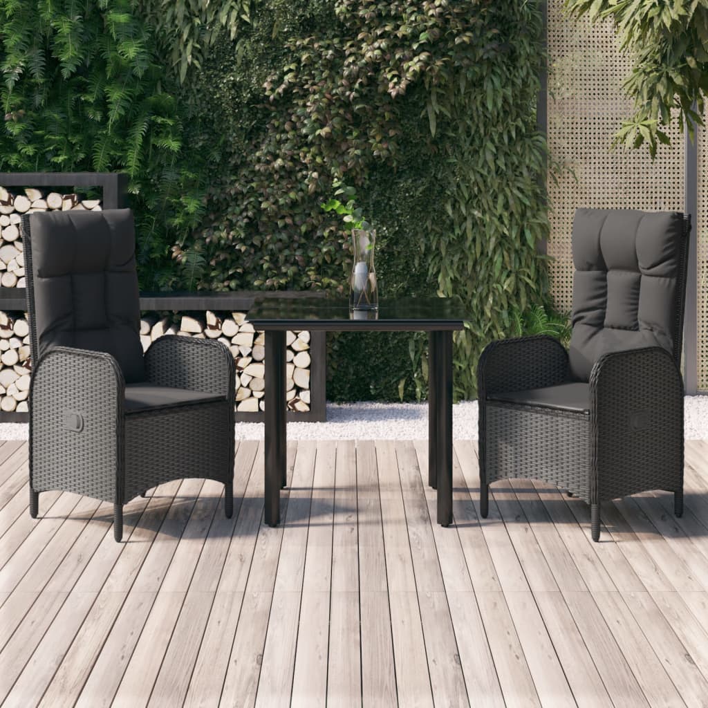 5 Piece Patio Dining Set With Cushions Black And Poly Rattan