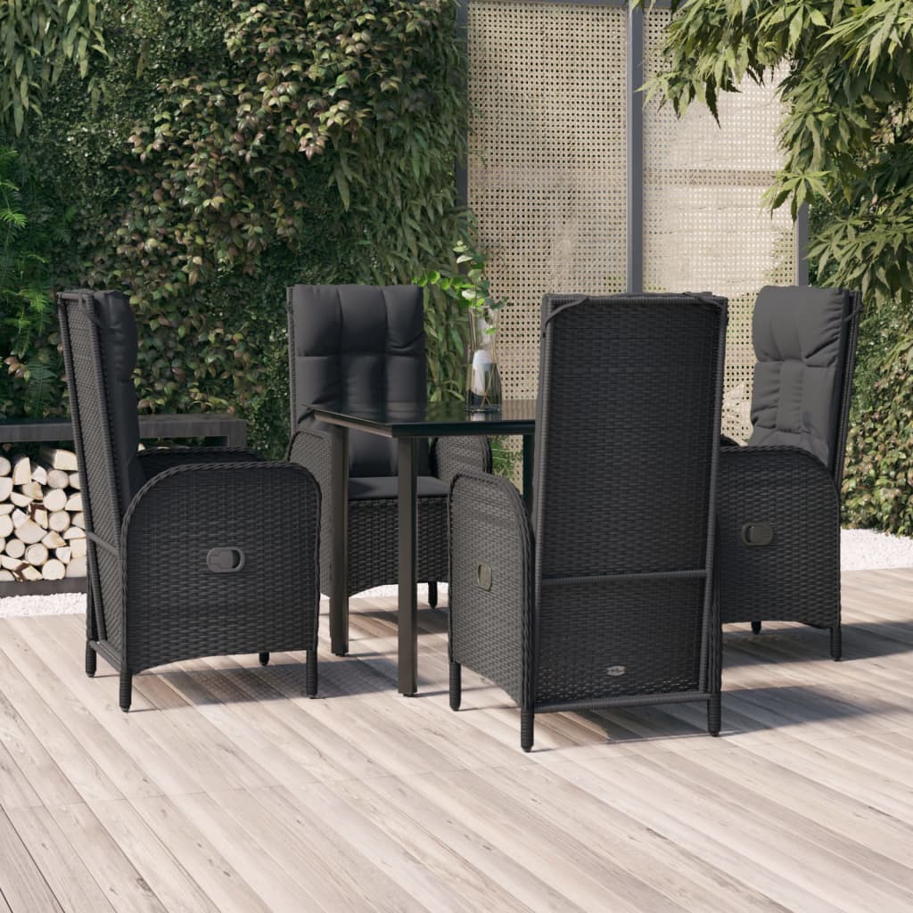 5 Piece Patio Dining Set With Cushions Black And Poly Rattan