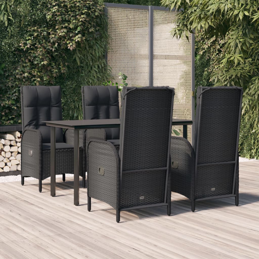 5 Piece Patio Dining Set With Cushions Black And Poly Rattan