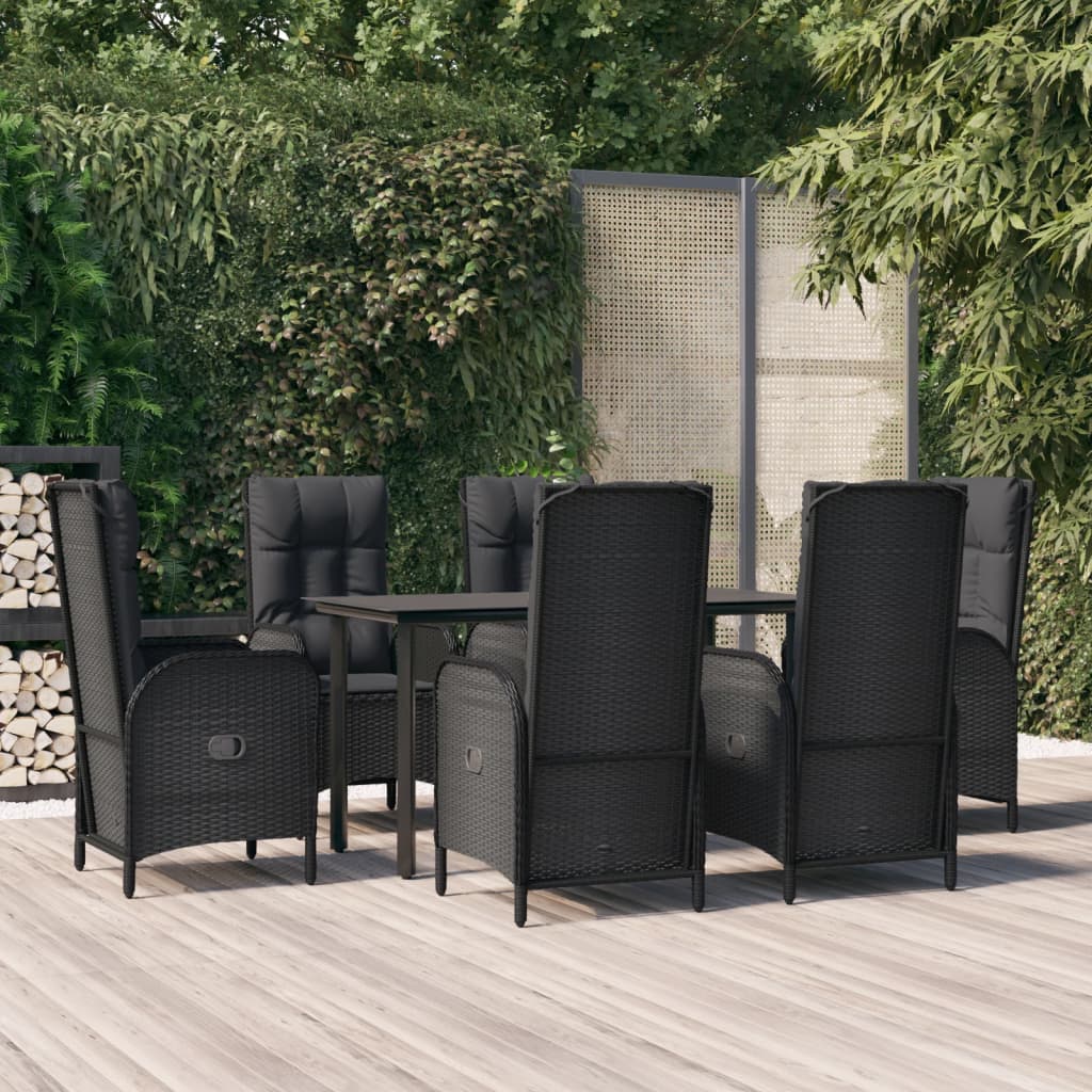 5 Piece Patio Dining Set With Cushions Black And Poly Rattan