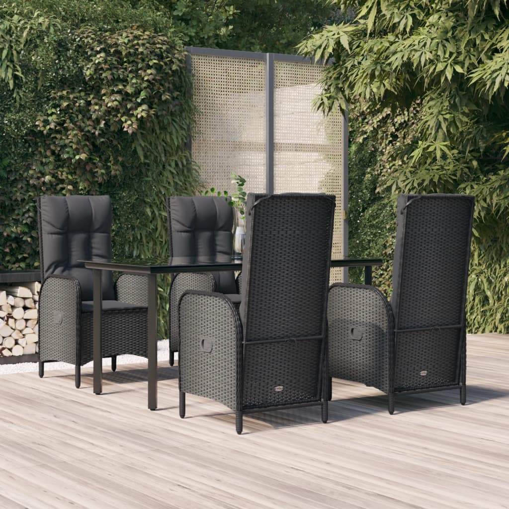 5 Piece Patio Dining Set With Cushions Black And Poly Rattan