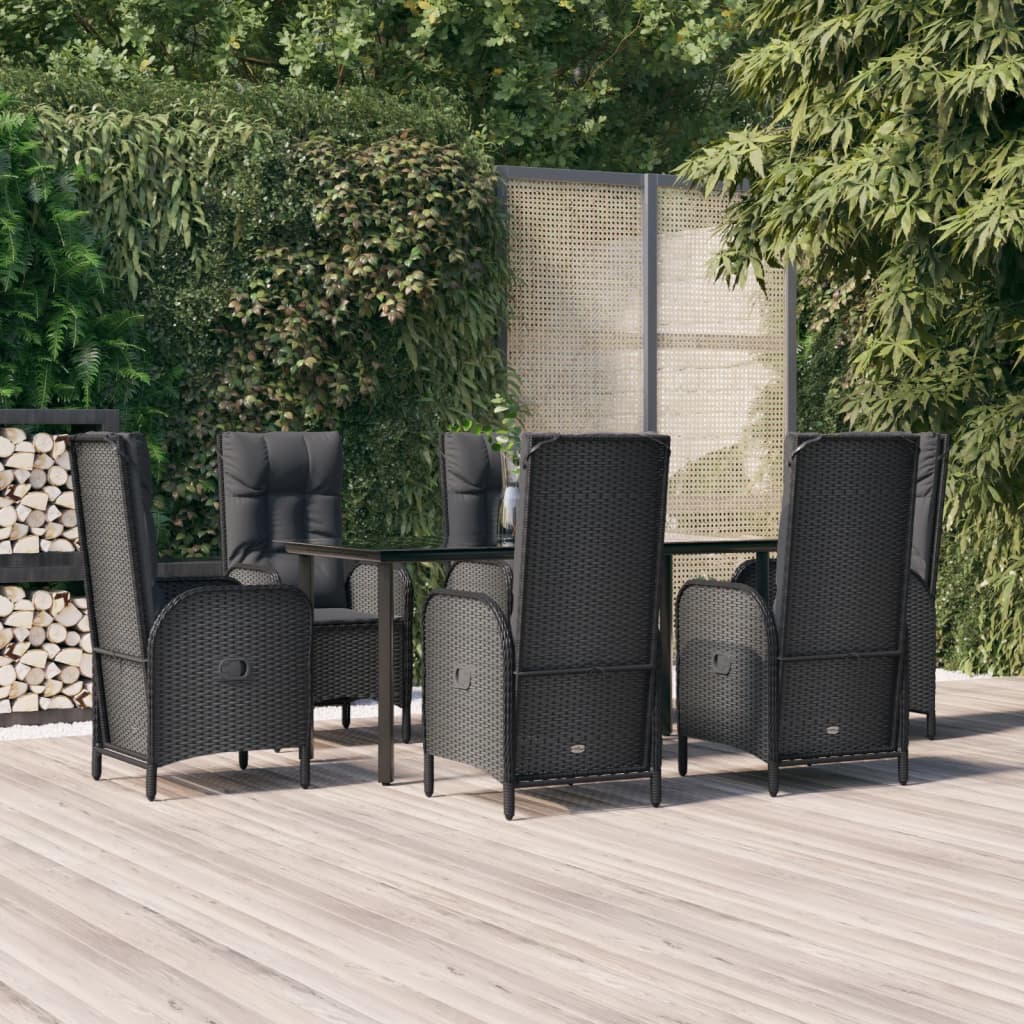 5 Piece Patio Dining Set With Cushions Black And Poly Rattan